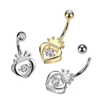 Heart Crown Navel Barbell 14g