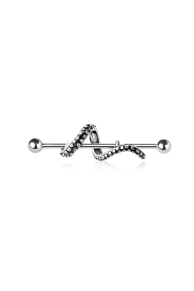 PREMIUM Coiled Octopus Tentacle Industrial Barbell 14g