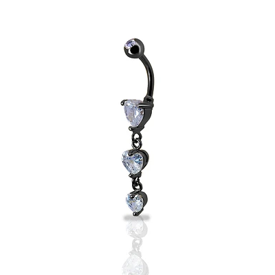 3-Heart Drops Crystal Navel Dangle 14g