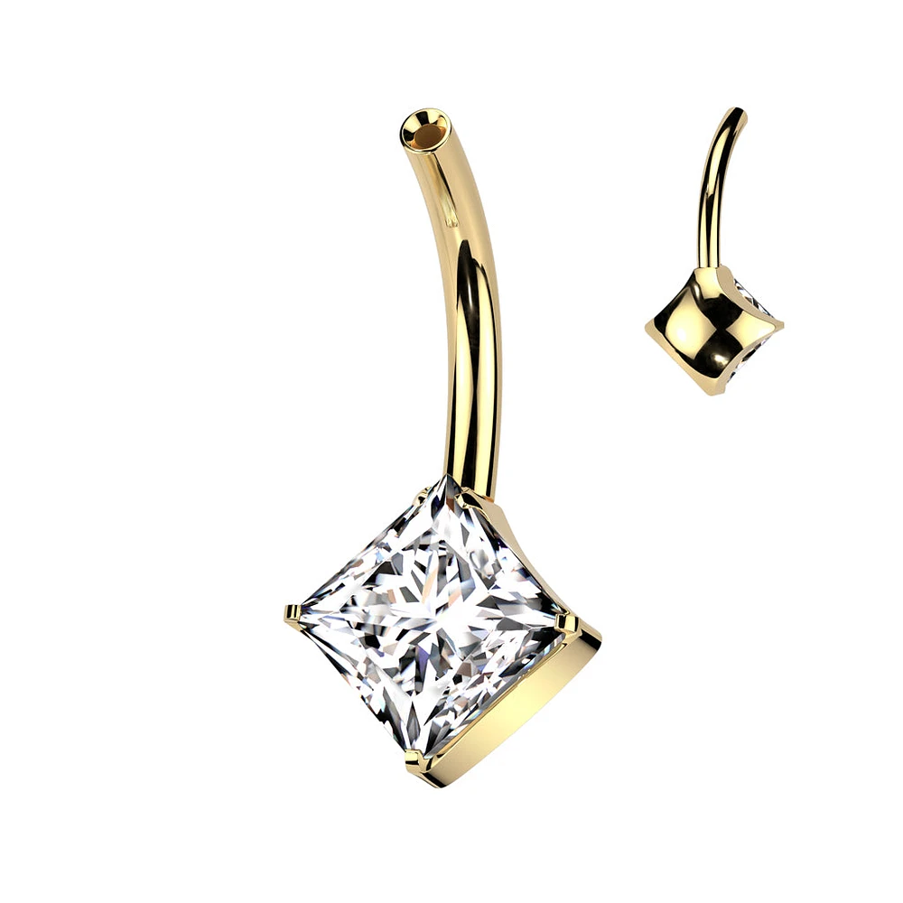 PREMIUM Threadless Square Claw Set Crystal Floating Navel Barbell