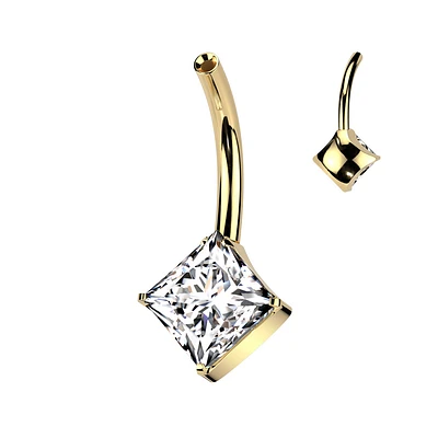 PREMIUM Threadless Square Claw Set Crystal Floating Navel Barbell