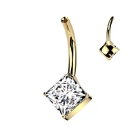 PREMIUM Threadless Square Claw Set Crystal Floating Navel Barbell