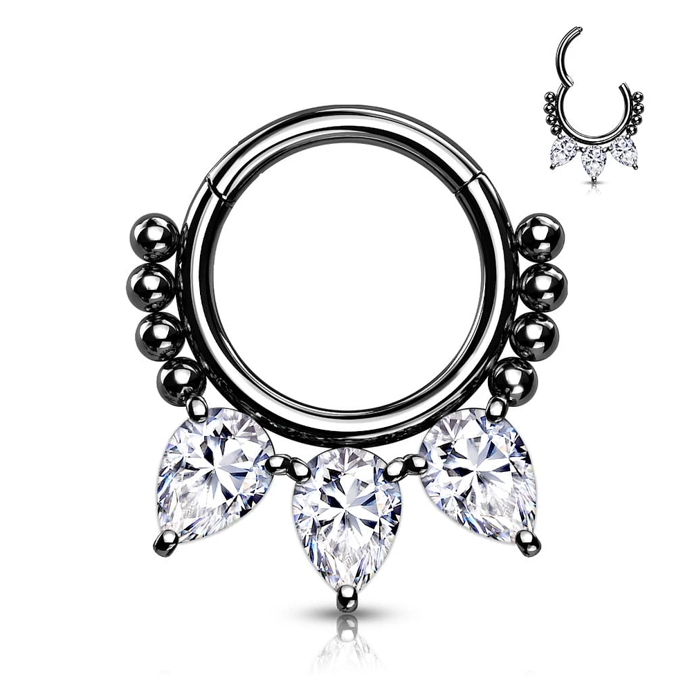PREMIUM Pear-Cut Crystal + Dotwork Segment Ring 16g