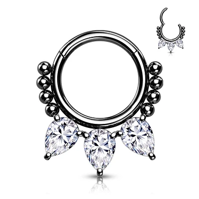 PREMIUM Pear-Cut Crystal + Dotwork Segment Ring 16g