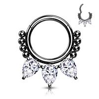 PREMIUM Pear-Cut Crystal + Dotwork Segment Ring 16g