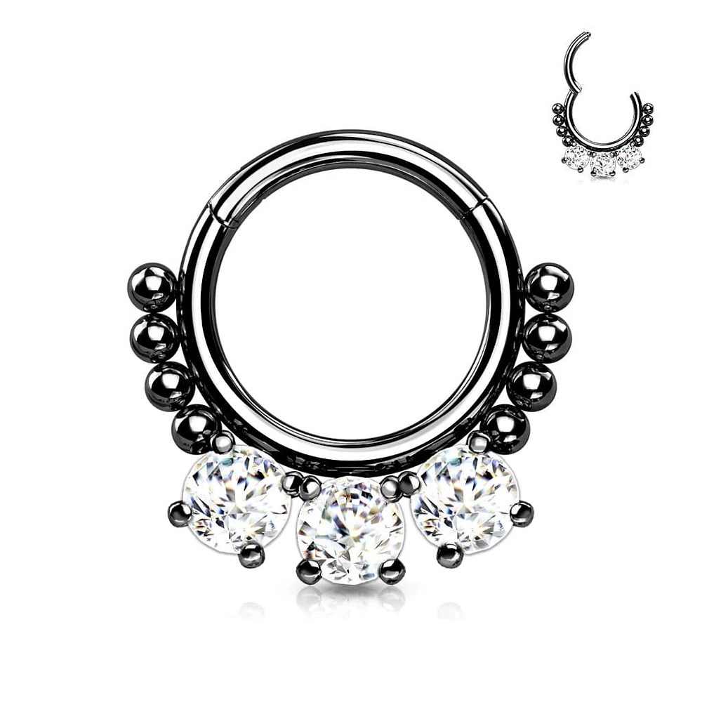 PREMIUM Round Crystal + Dotwork Segment Ring 16g