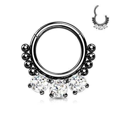 PREMIUM Round Crystal + Dotwork Segment Ring 16g