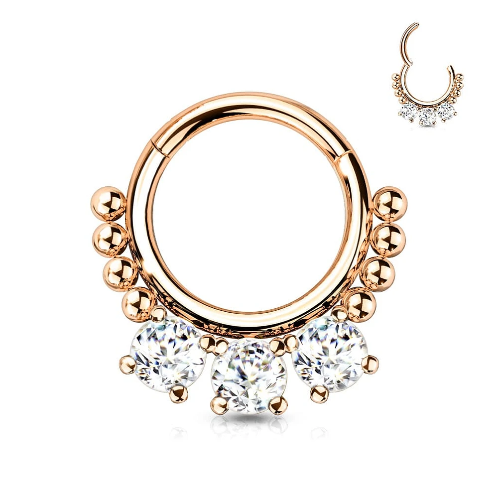 PREMIUM Round Crystal + Dotwork Segment Ring 16g