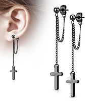 Cross + Chain Stud Earrings