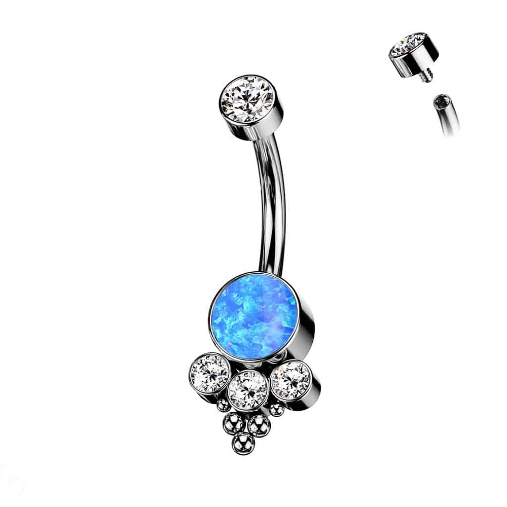 PREMIUM Titanium Dotwork Opal + Crystal Navel Barbell 14g