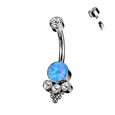 PREMIUM Titanium Dotwork Opal + Crystal Navel Barbell 14g