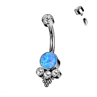 PREMIUM Titanium Dotwork Opal + Crystal Navel Barbell 14g