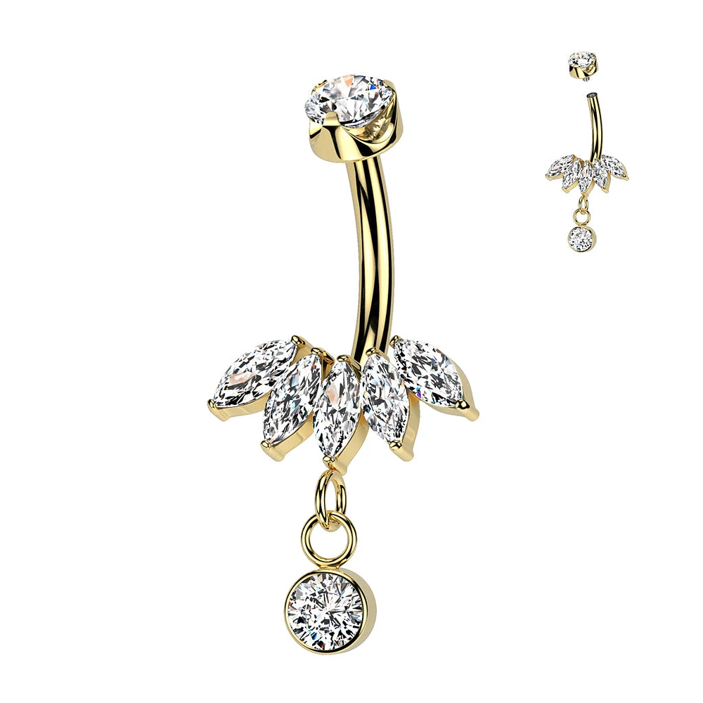 PREMIUM Marquise Single Accent Crystal Navel Dangle 14g