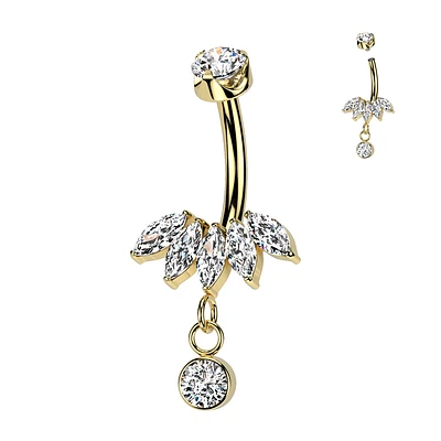 PREMIUM Marquise Single Accent Crystal Navel Dangle 14g