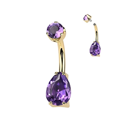 PREMIUM Titanium Crystal Tear Drop Navel Barbell 14g