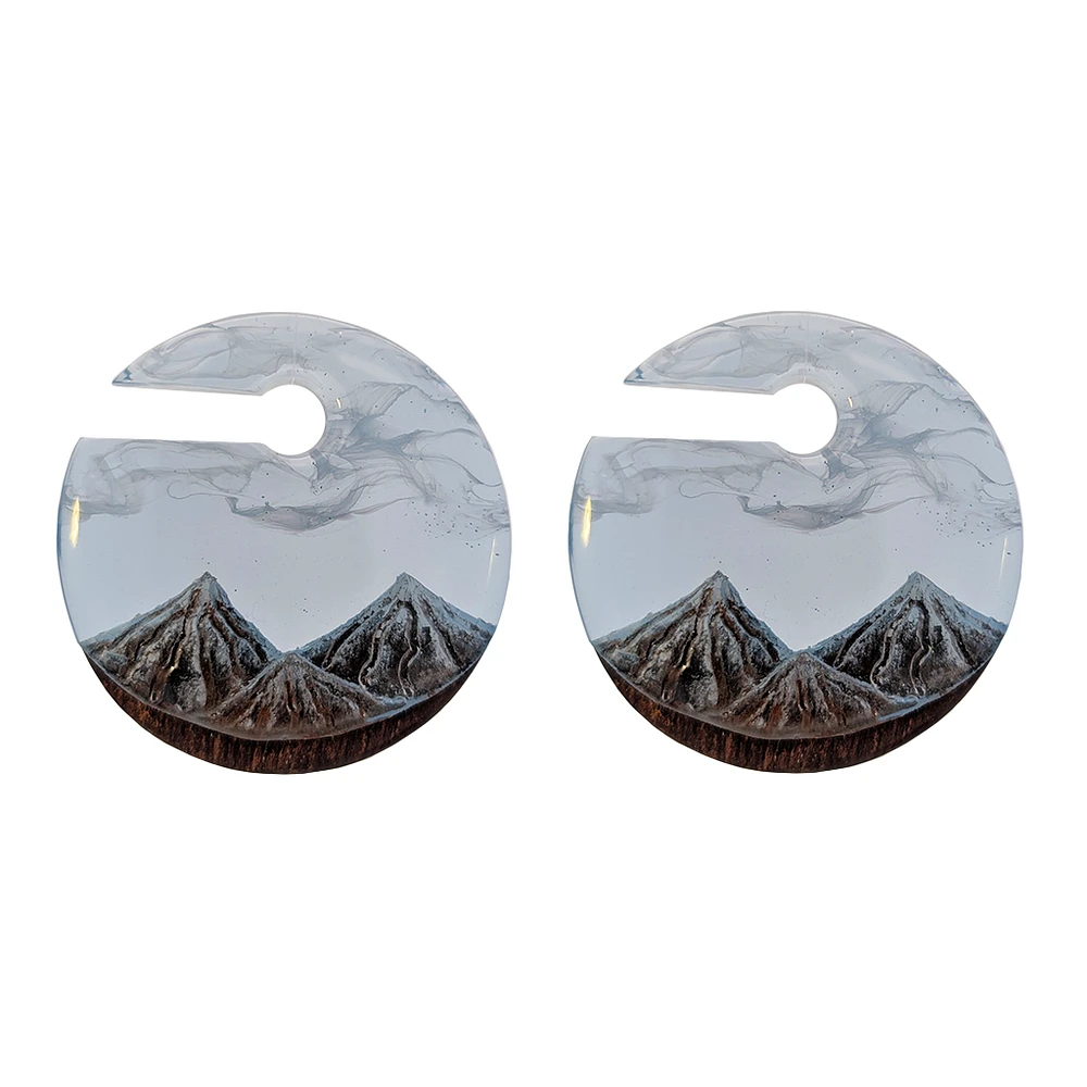 Wood and Epoxy Snowy Mountains Ear Weights 00g