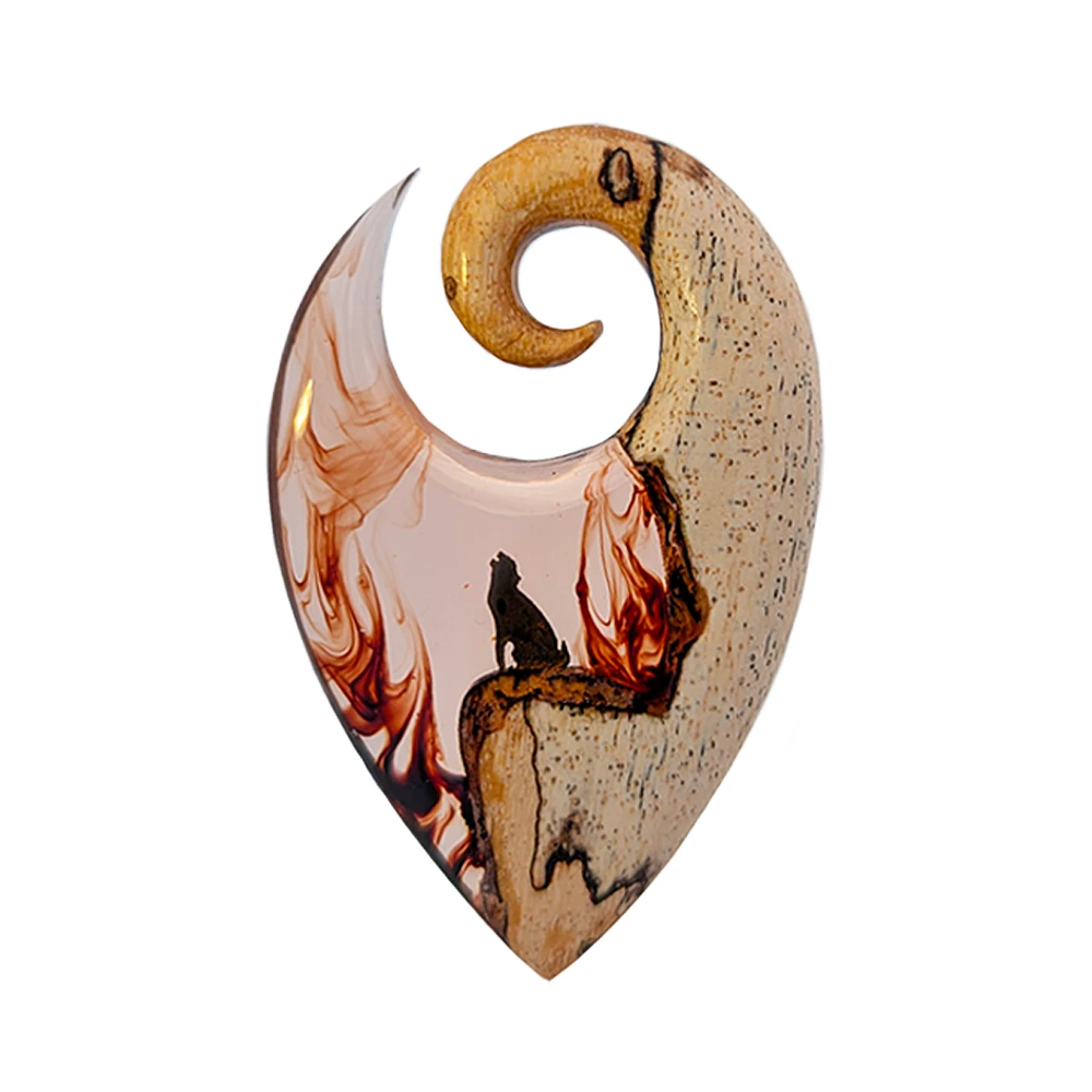 Wood and Epoxy Howling Wolf Ear Weights 0g