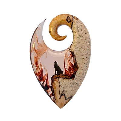 Wood and Epoxy Howling Wolf Ear Weights 0g