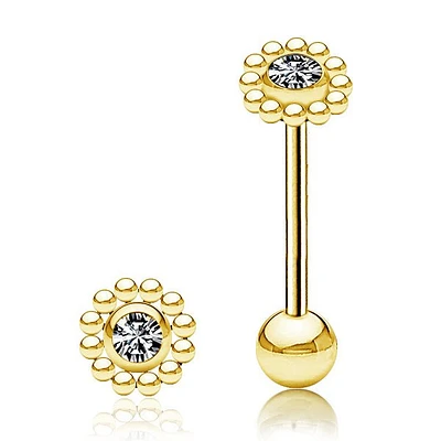 PREMIUM Beaded Crystal Tongue Barbell 14g