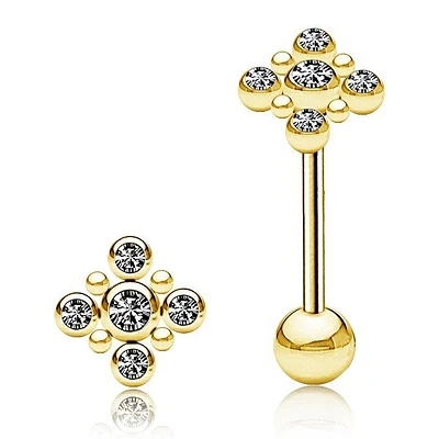 PREMIUM Dotwork Crystal Tongue Barbell 14g