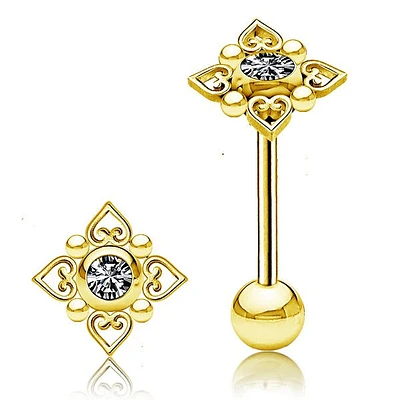 PREMIUM Filigree Crystal Tongue Ring 14g