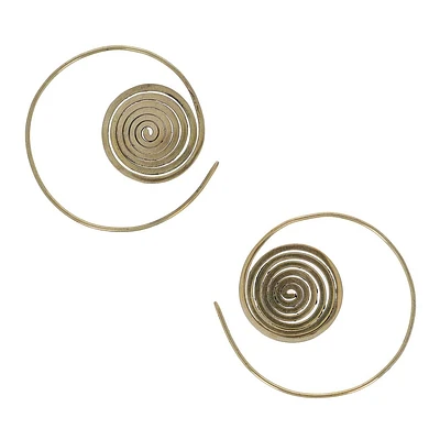 Brass Coiled Disk Spiral Earrings