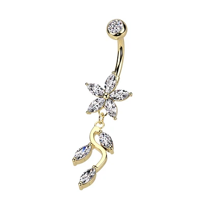 PREMIUM Trailing Floral Leaves Navel Dangle 14g