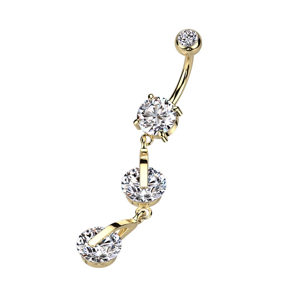 PREMIUM Triple Crystal Clip Navel Dangle 14g
