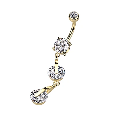 PREMIUM Triple Crystal Clip Navel Dangle 14g