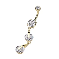 PREMIUM Triple Crystal Clip Navel Dangle 14g