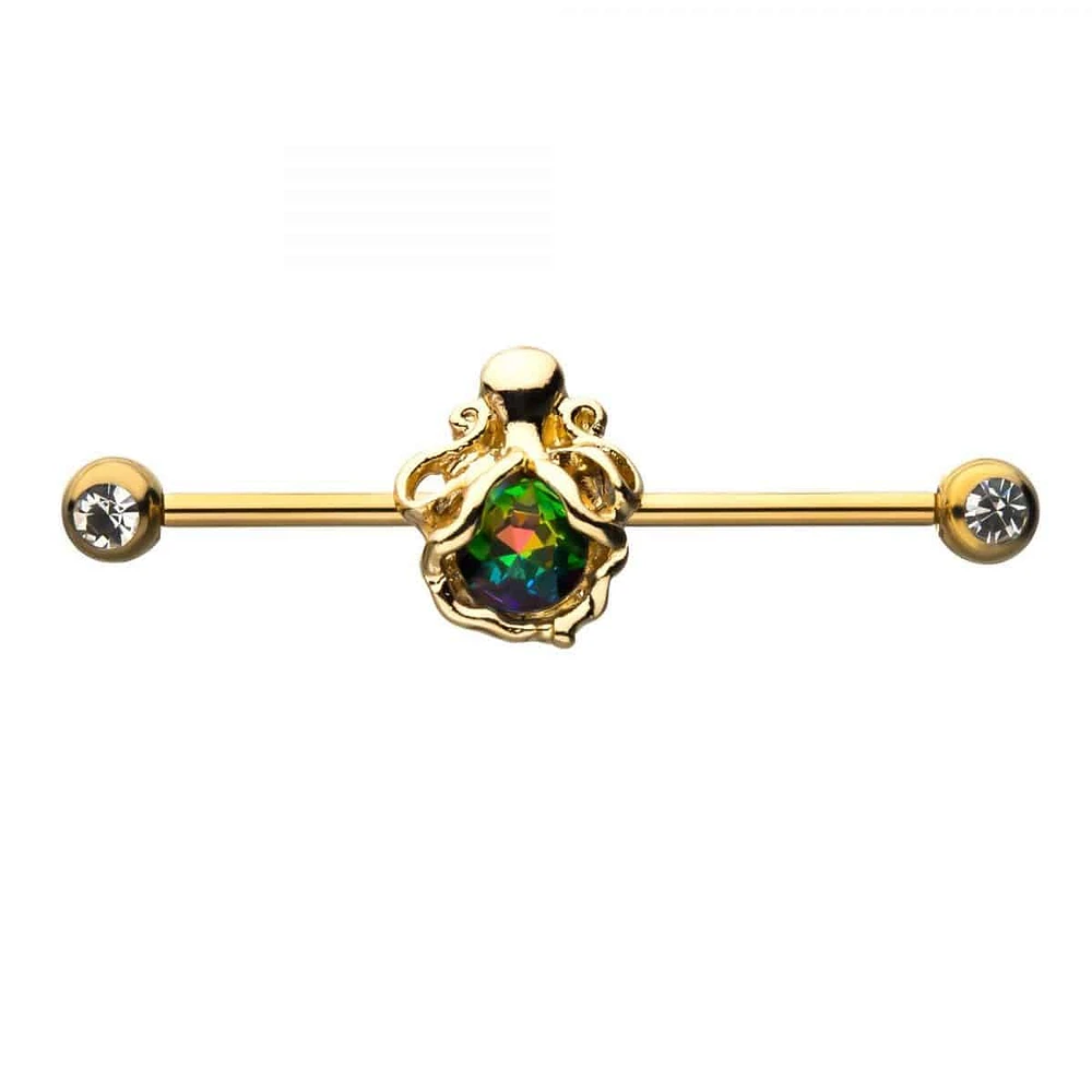 PREMIUM Vitrail Octopus Industrial Barbell 14g