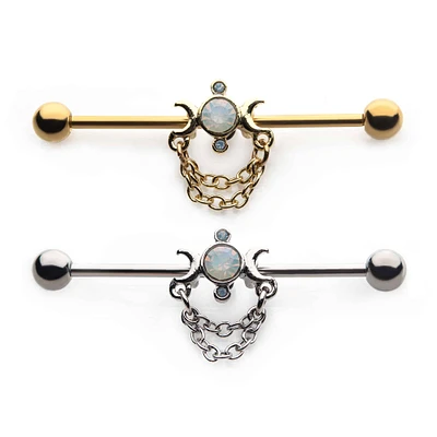 PREMIUM Tri-Moon + Chain Industrial Barbell 14g