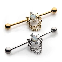 PREMIUM Tri-Moon + Chain Industrial Barbell 14g