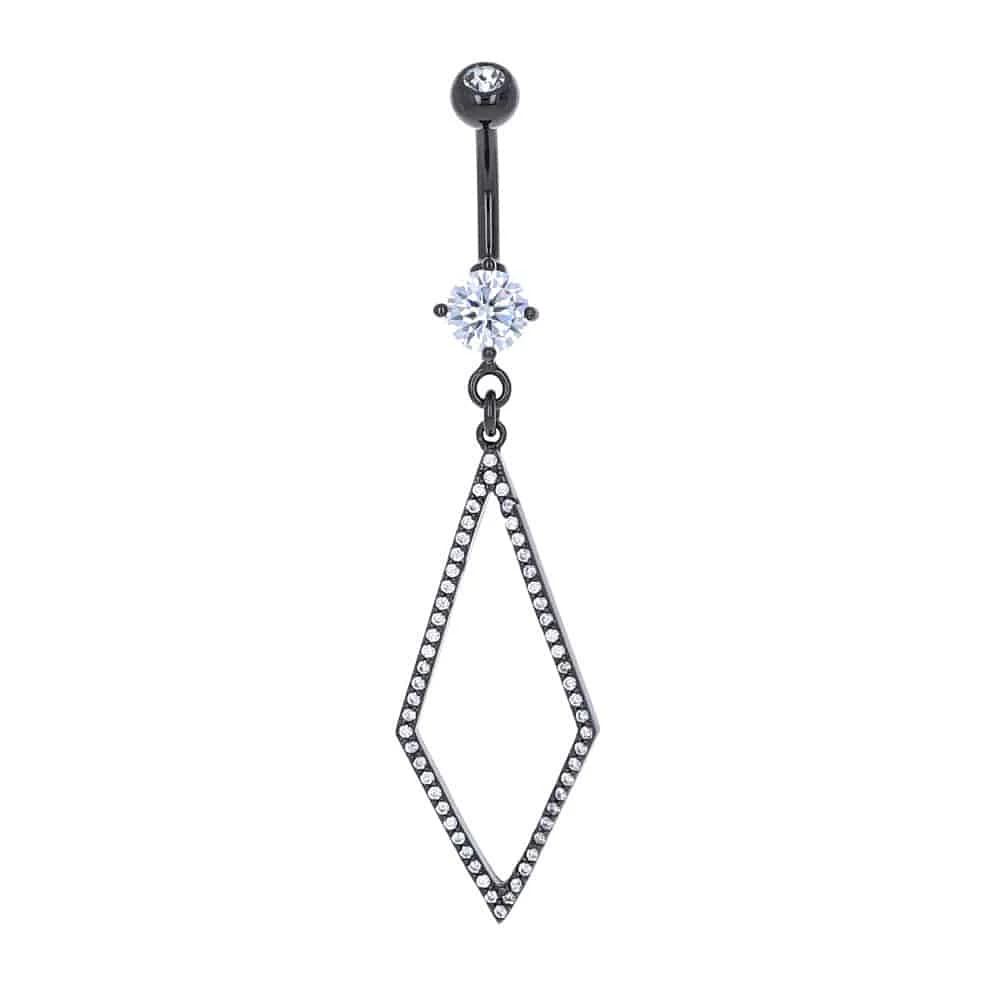 Paved Diamond Outline Navel Dangle 14g