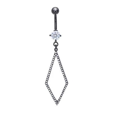 Paved Diamond Outline Navel Dangle 14g