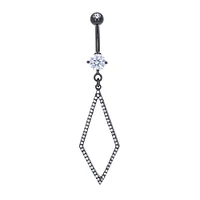 Paved Diamond Outline Navel Dangle 14g