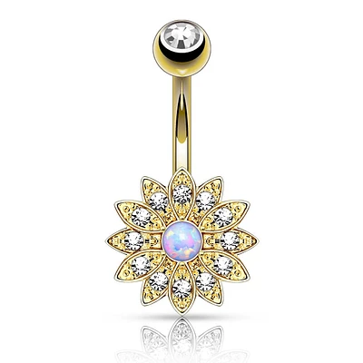 Crystal + Opal Flower Navel Barbell 14g