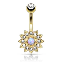 Crystal + Opal Flower Navel Barbell 14g