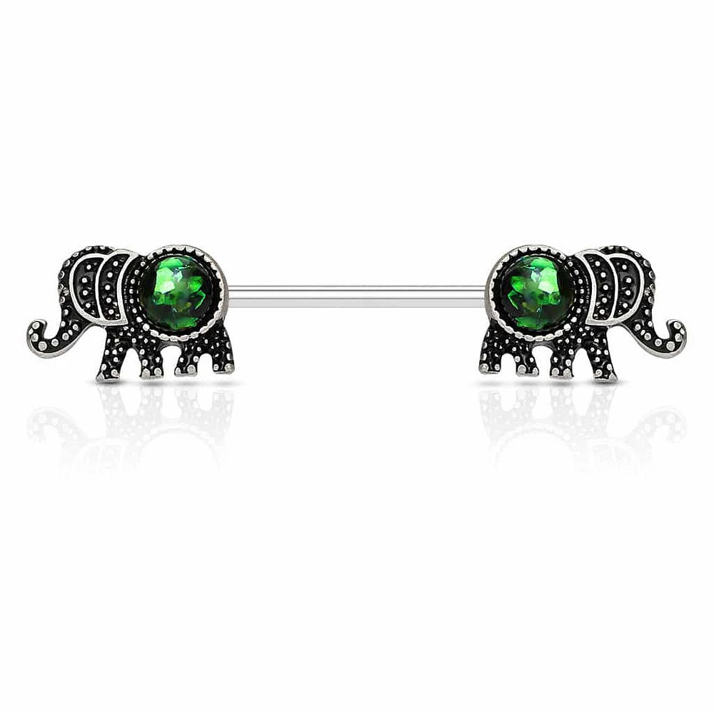 Green Opal Elephant Nipple Barbell 14g