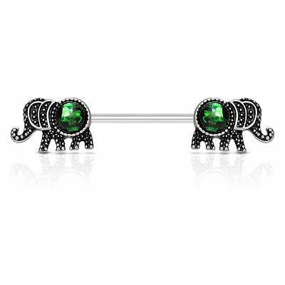 Green Opal Elephant Nipple Barbell 14g