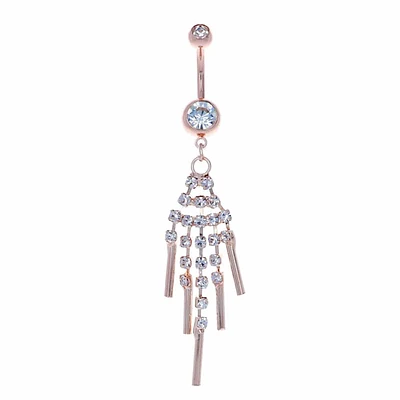 Rose Gold PVD Crystal Fringe Navel Dangle 14g