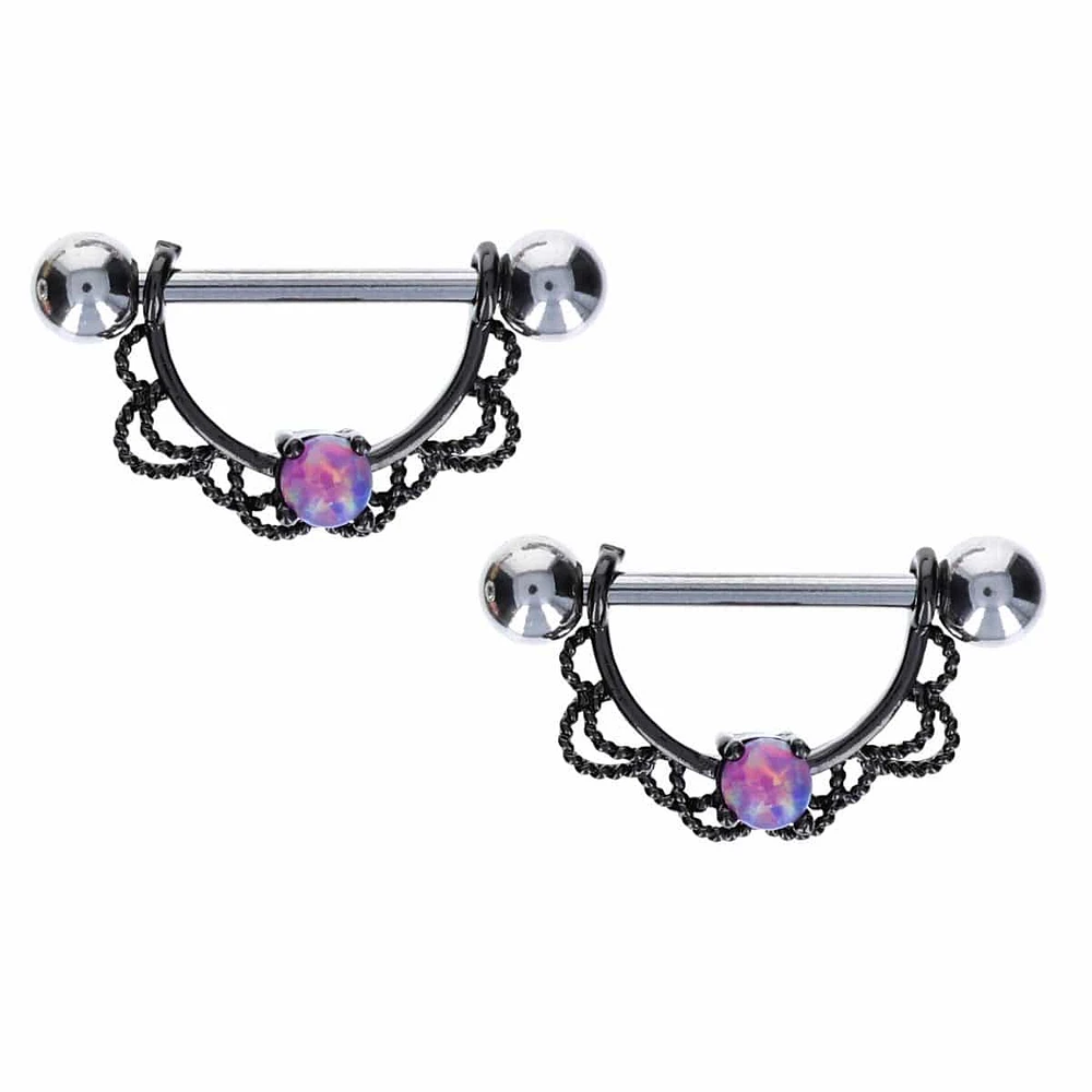 Filigree + Pink Opal Nipple Shield 14g