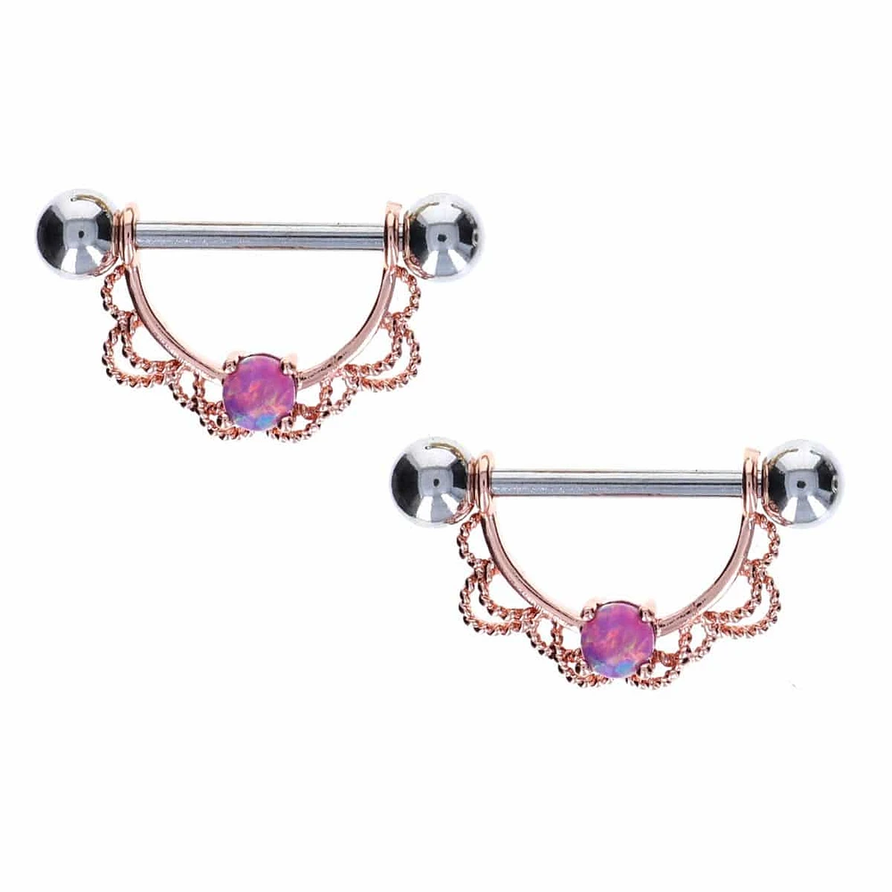 Filigree + Pink Opal Nipple Shield 14g