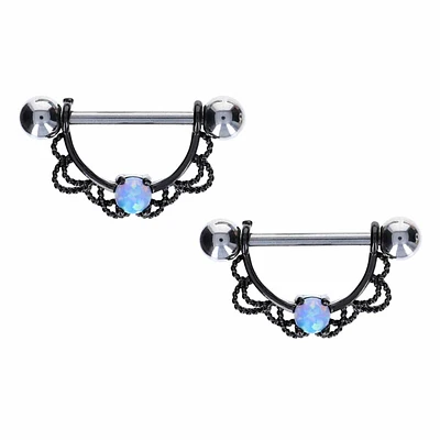 Filigree + Soft Blue Opal Nipple Shield 14g