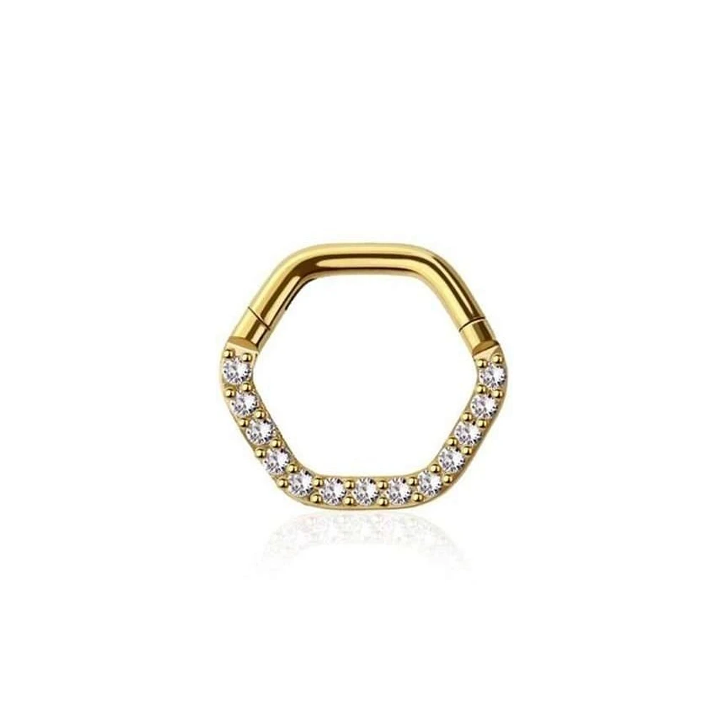 PREMIUM Hexagon Crystal Segment Ring 16g
