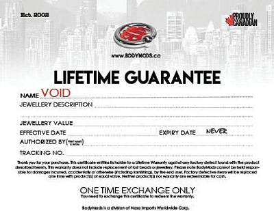 BodyMods Lifetime Guarantee (warranty)