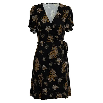 Ophelia Mini Wrap Dress W Snakes and Chrysanthemums