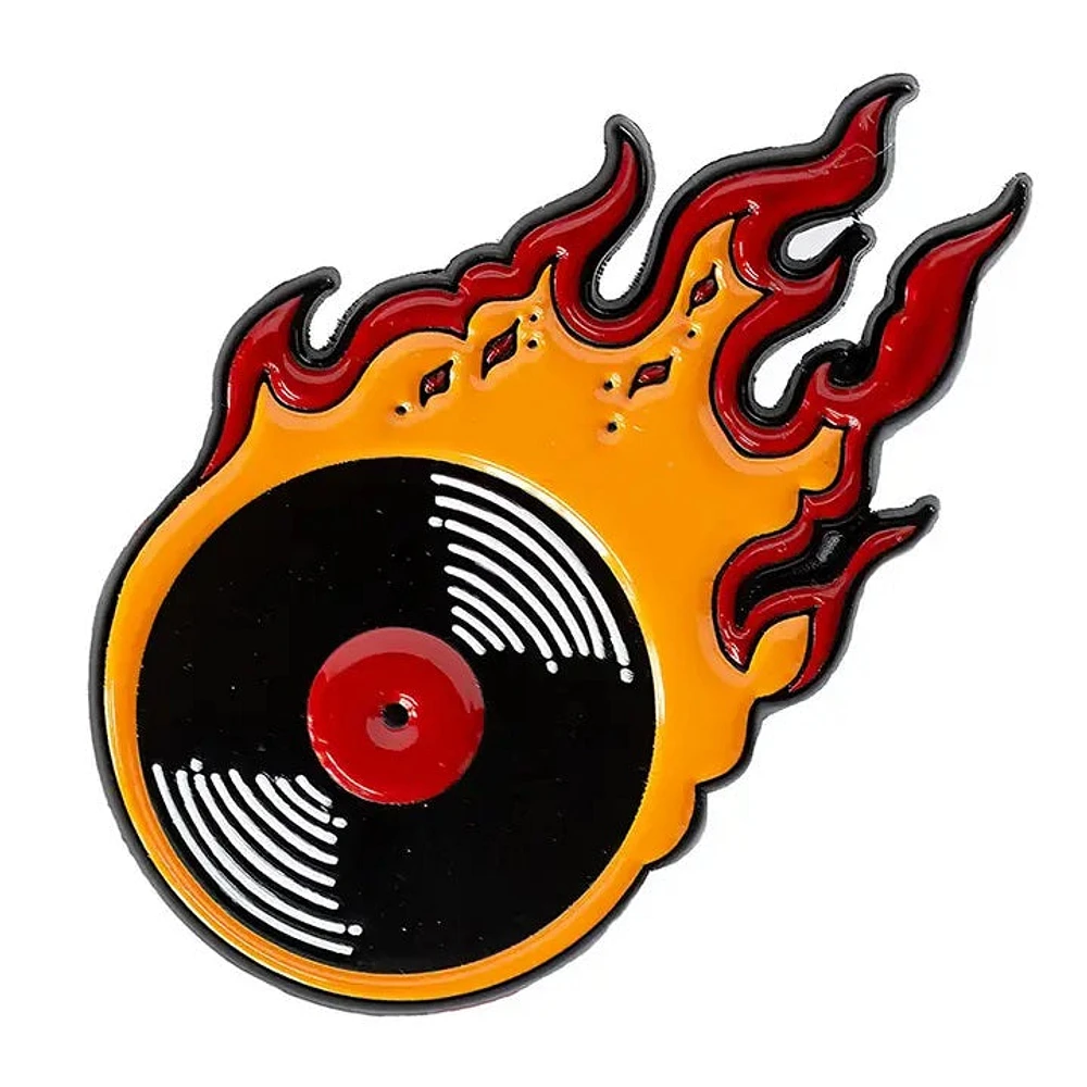 Flaming Vinyl Record Pin