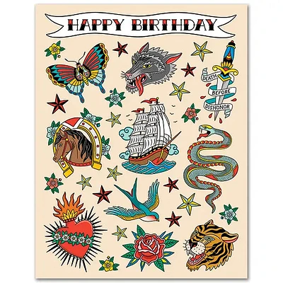 Carte d'anniversaire d'art de tatouage