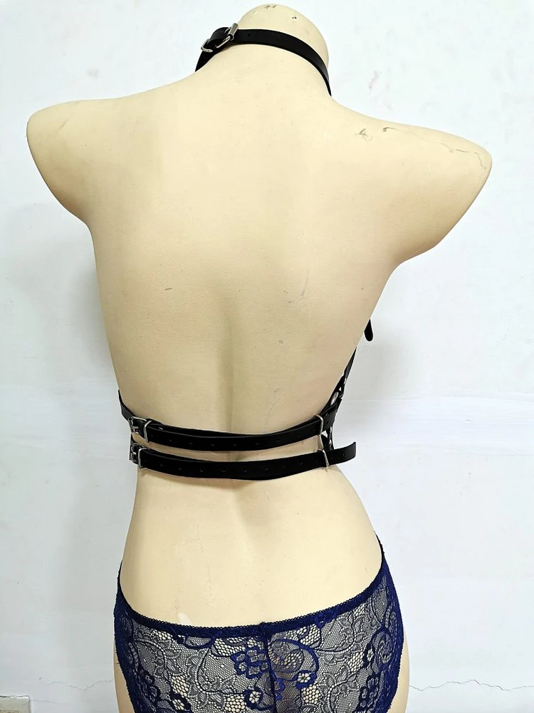 Leatherette Belt Choker And Waist Harness